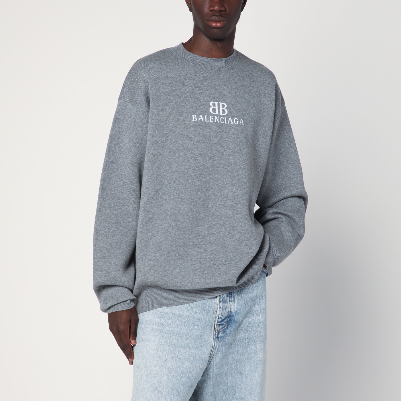 Pull gris en coton avec logo