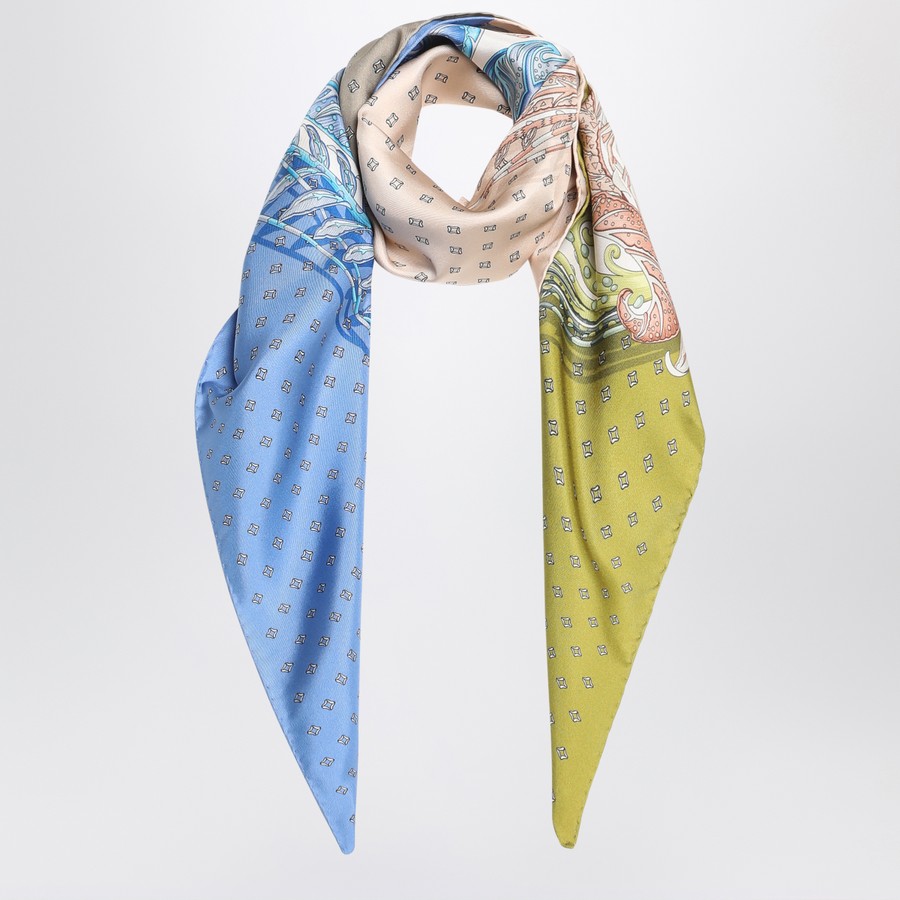 【関税&送料込】Ferragamo Green Blue Silk Scarf With Madras Ferragamo Green/blue silk scarf with Madras print | TheDoubleF