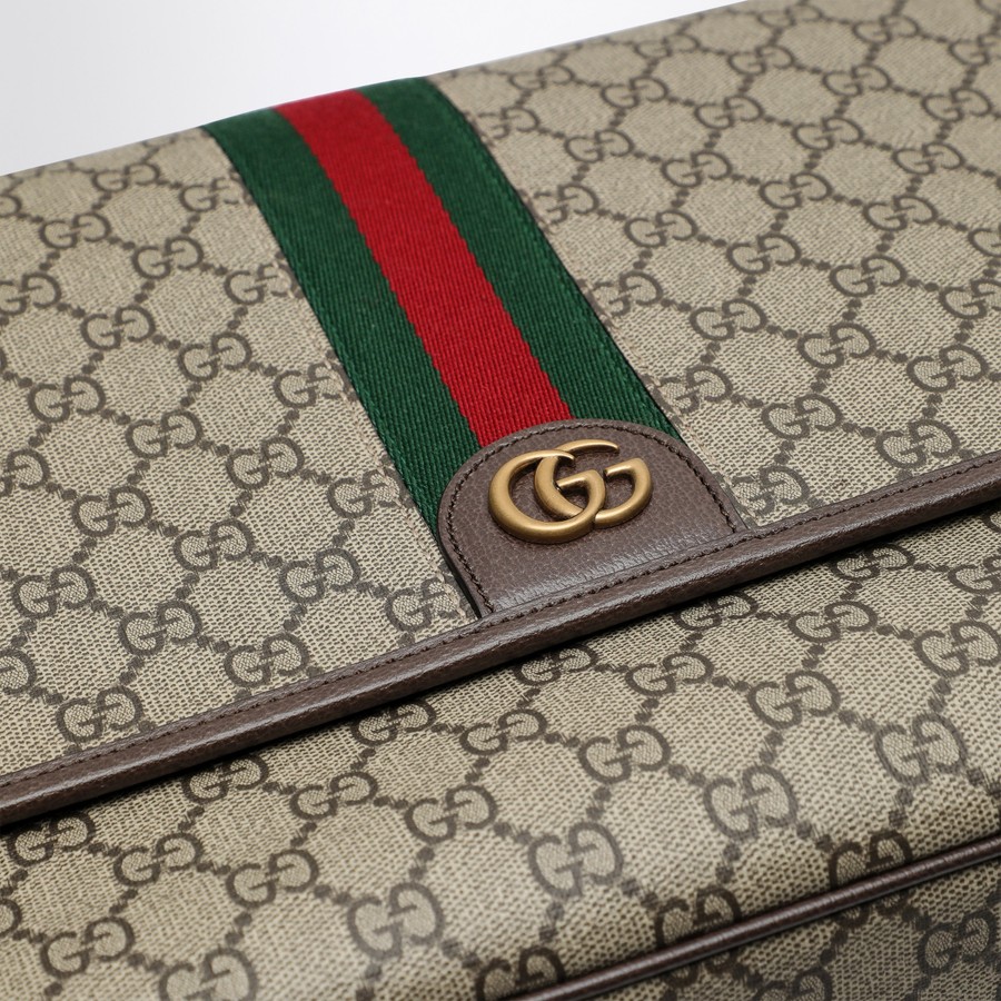 GUCCI Shoulder bag with web detail in beige and ebony GG
