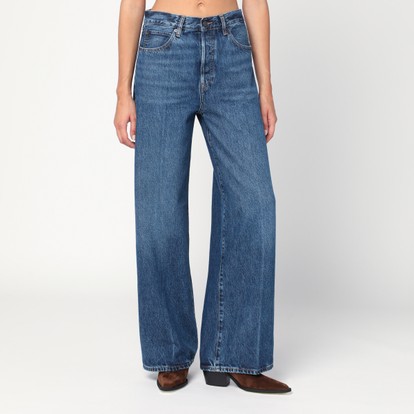 デニム・ジーパン ALAIA KNITTED BAND DENIM JEANS Knit Band straight jeans in blue - Alaia | Mytheresa
