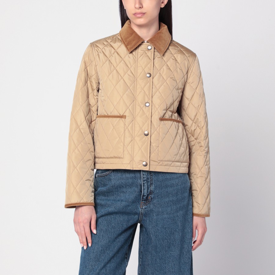 BURBERRY｜JACKETS (crop quilted nylon jacket (8105099)) Cropped Quilted Nylon Hooded Jacket in Flax - Women