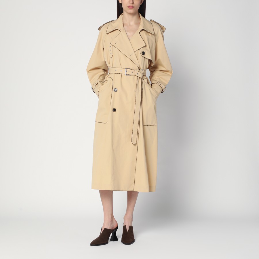 コート DRIES VAN NOTEN Women Coats 2510102161449 103 BEIGE Dries Van Noten Double-breasted beige trench coat in cotton