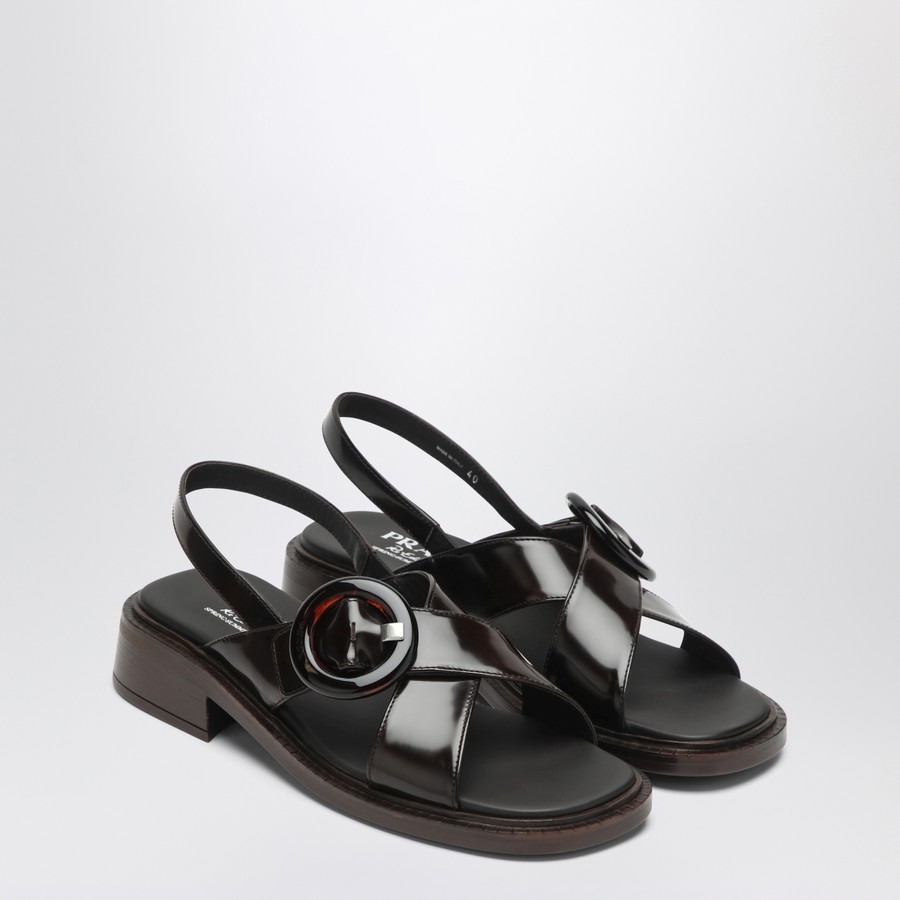 Prada Brushed leather sandals with a burnt color buckle