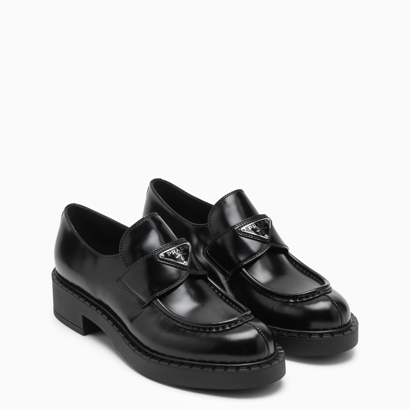 Prada Chocolate loafers in black brushed leather TheDoubleF