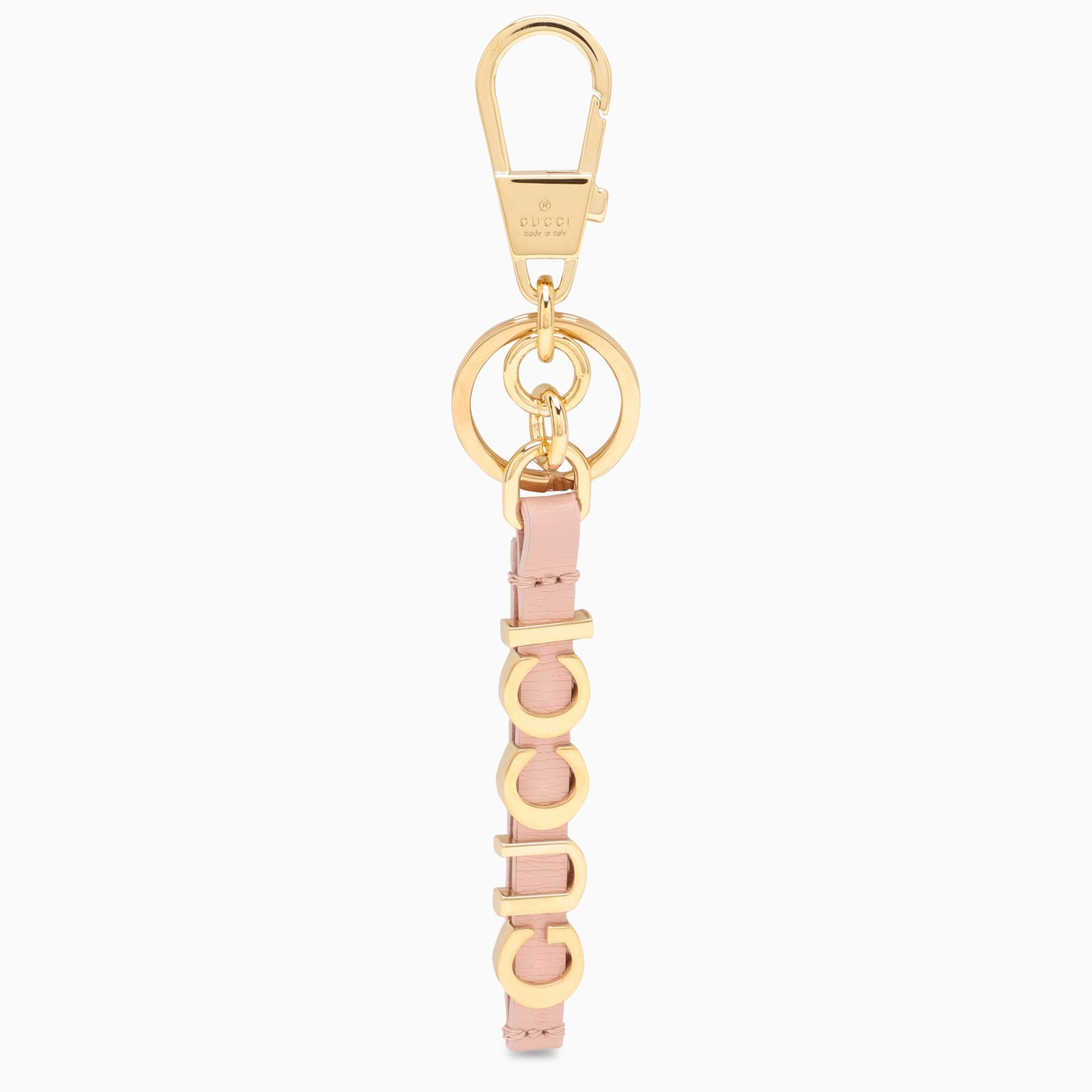 GUCCI Pink and gold leather keyring with logo TheDoubleF
