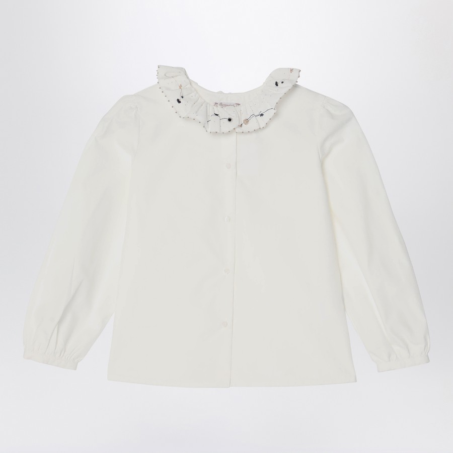 muguet frill sailor collar blouson ホワイト Bonpoint White ruffled blouse | TheDoubleF