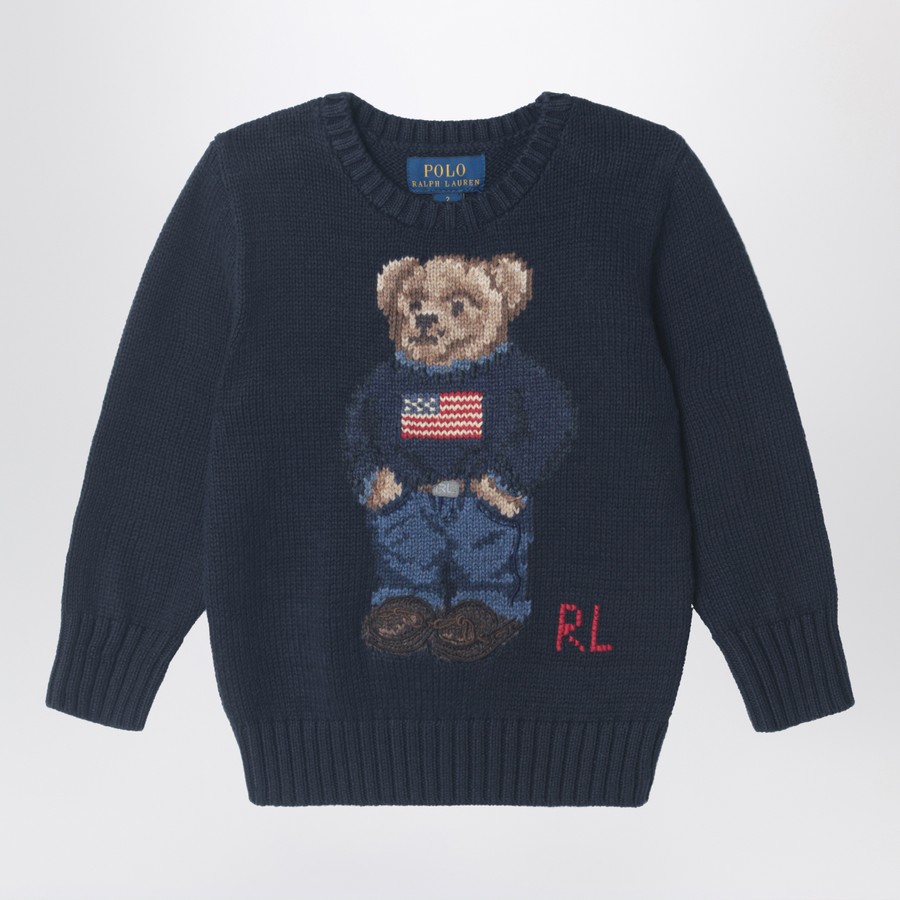 Polo Ralph Lauren テディベアセーター ネイビー Polo Ralph Lauren Navy blue Polo Bear cotton sweater | TheDoubleF
