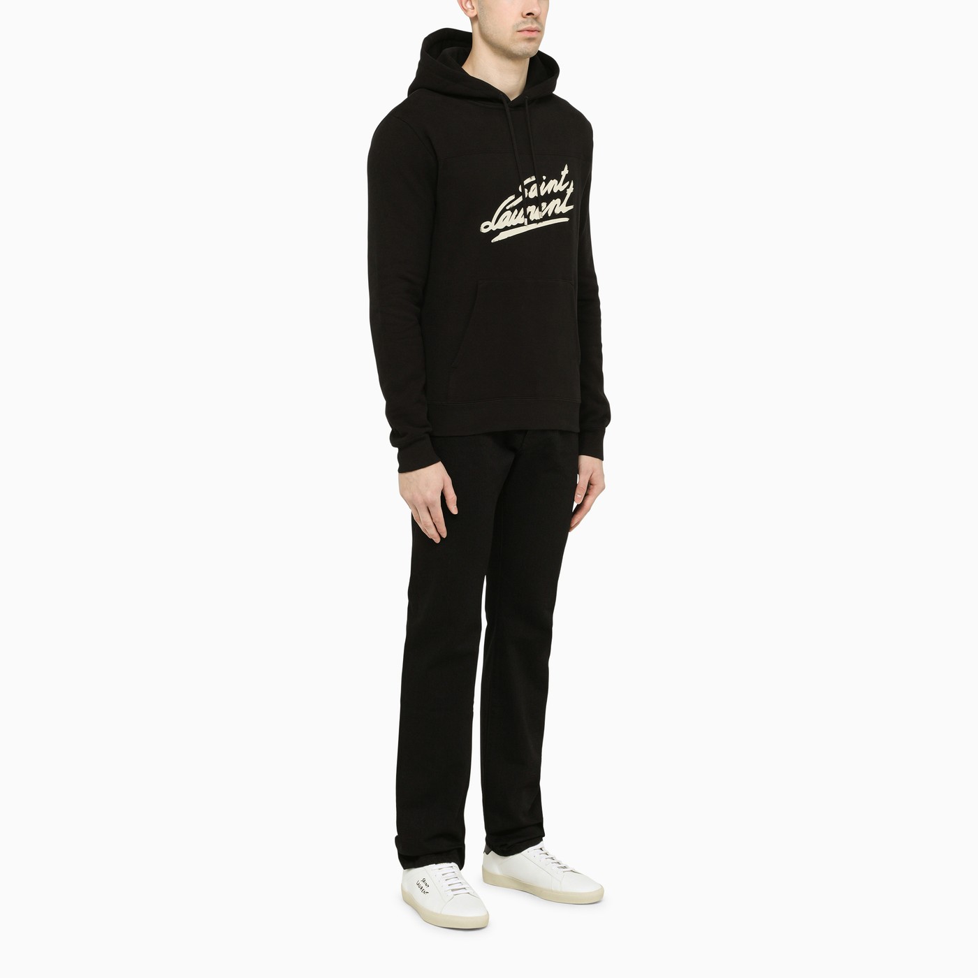 Saint Laurent Black cotton hoodie with logo TheDoubleF