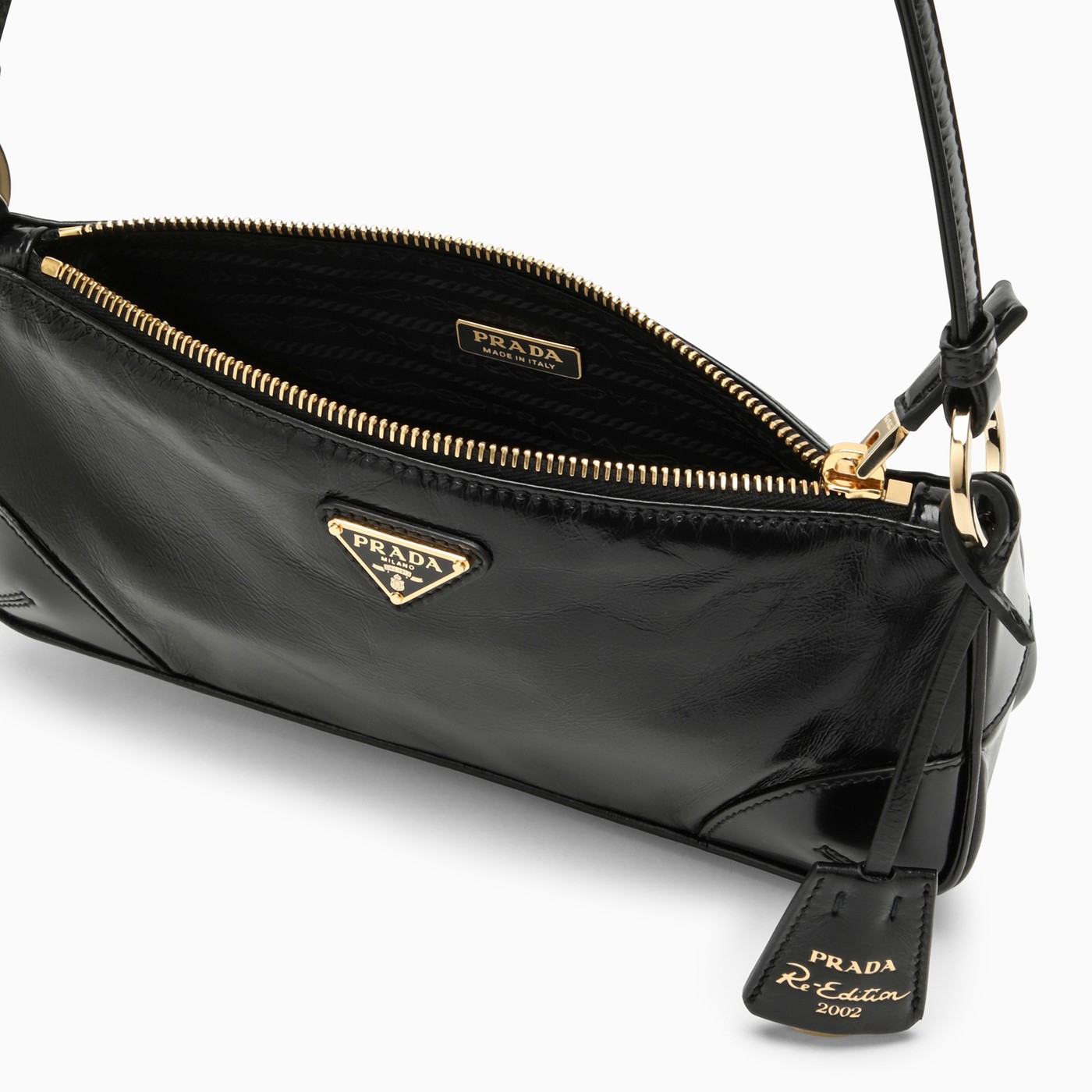 Prada Borsa a spalla Re Edition 2002 nera in pelle lucida TheDoubleF