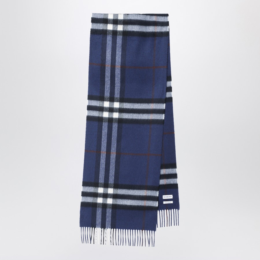 合馬公式アカウント2 BURBERRYS ダークネイビー カシミヤ混 Burberry Blue cashmere scarf with Check pattern | TheDoubleF