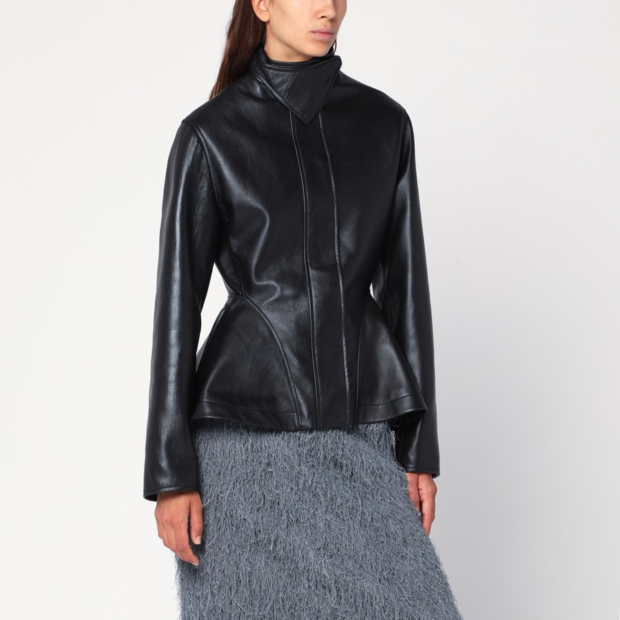 Alaïa Black leather peplum jacket TheDoubleF