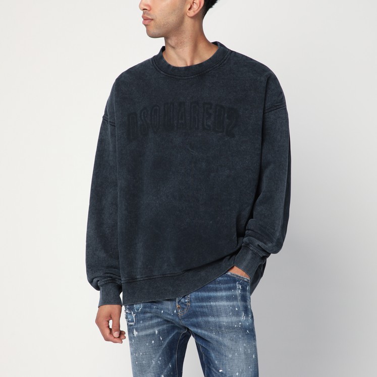 【関税&送料込】Dsquared2 Washed Grey Sweatshirt With Logo DSQUARED2 logo-print Cotton Hoodie | Grey | FARFETCH BN