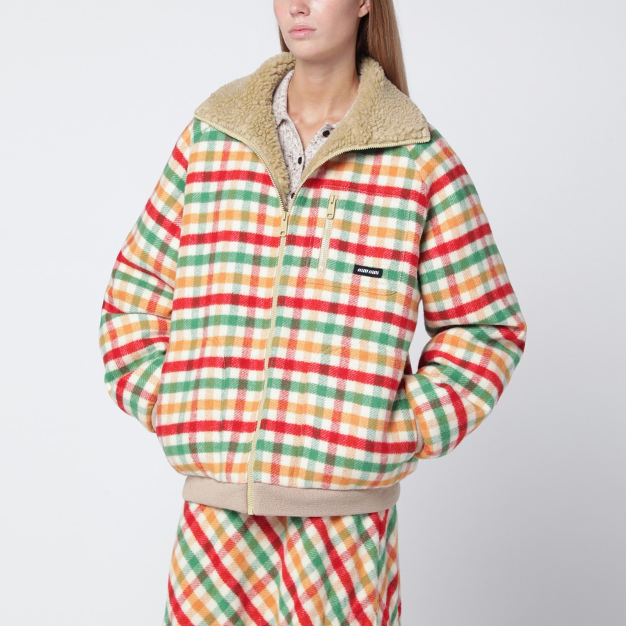 Miu Miu Red/green/soy check and fleece jacket | TheDoubleF