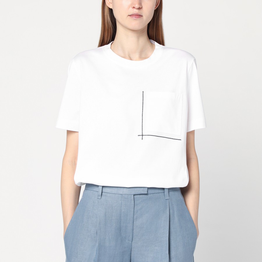 Tシャツ・カットソー BRUNELLO CUCINELLI WHITE COTTON T-SHIRT WITH SHINY POCKET Brunello Cucinelli White cotton t-shirt with shiny pocket