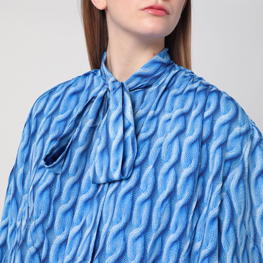 ワンピース Balenciaga Midi Dress With Bow And Blue Print BALENCIAGA Pussy-bow printed crepe de chine midi shirt dress