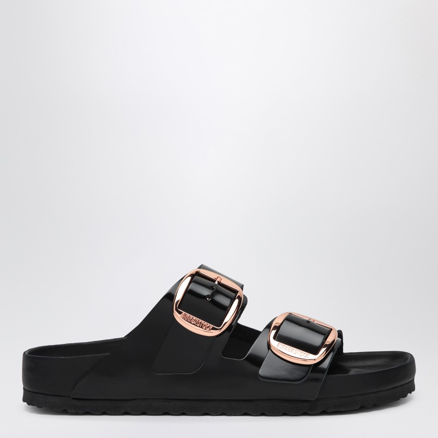 サンダル・ミュール Birkenstock Slide Arizona Big Buckle In Shiny Black Leather Arizona Big Buckle Natural Leather Patent High Shine Black