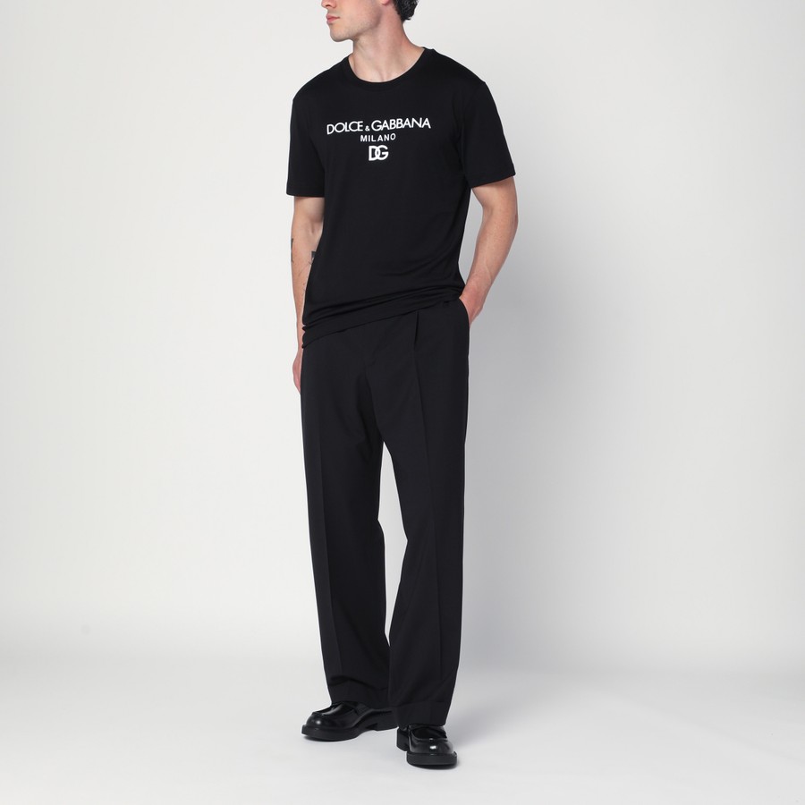 Dolce&Gabbana Black cotton T-shirt with DG embroidery