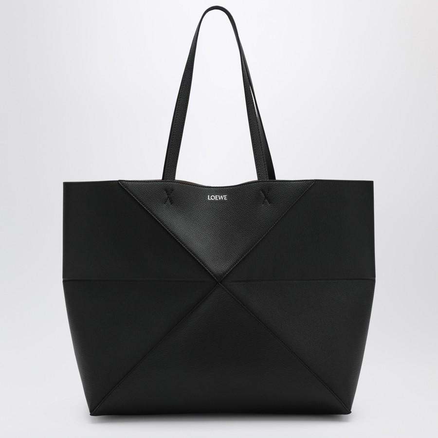 Loewe Large Puzzle Fold Tote bag in black grenade leather | TheDoubleF