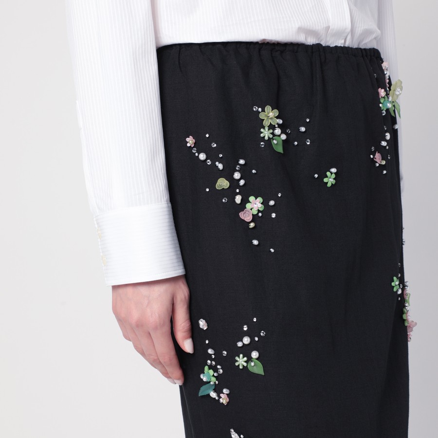 スカート BERNADETTE Black Miriam Embroidered skirt in linen blend Skirt Miriam Embroidered — BERNADETTE
