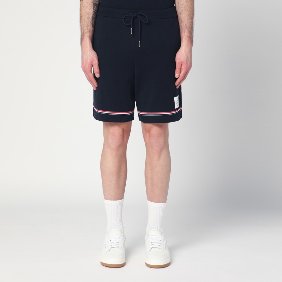 THOM BROWNE 正規品関税込み Men Shorts MJQ212AJ0199 415 Thom Browne Navy blue Bermuda shorts with tricolour detail