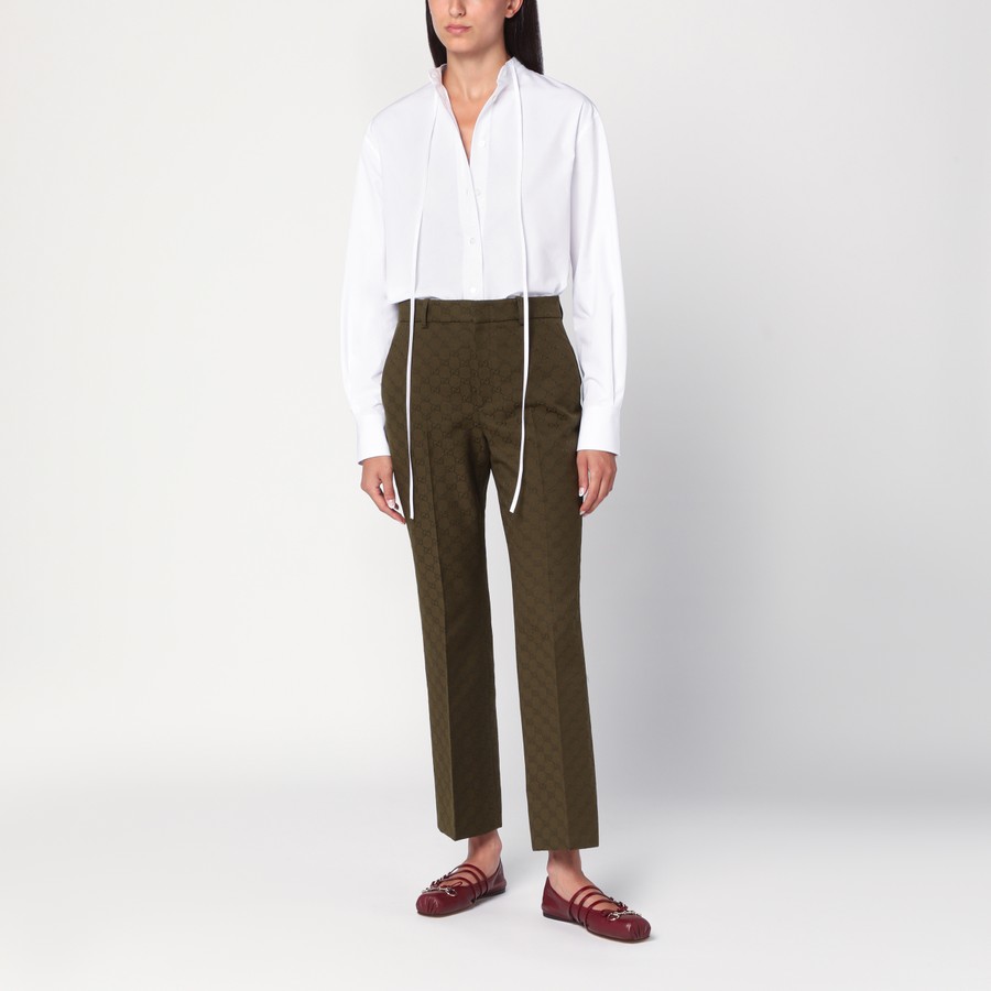 パンツ GUCCI MILITARY GREEN TROUSERS IN GG FABRIC GUCCI Military green trousers in GG fabric | TheDoubleF