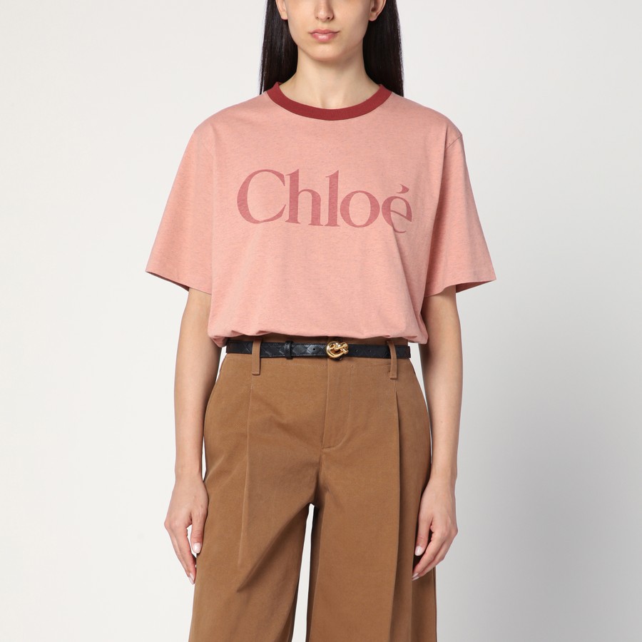 Tシャツ・カットソー CHLOE Women Tunic Tops C22UHT6908120M Beige See by Chloe Short Sleeve Fringe Top Medium Cream Stripe
