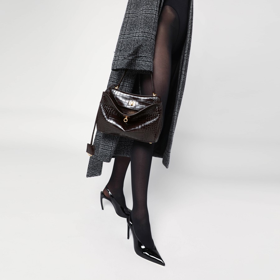 ショルダーバッグ・ポシェット BALENCIAGA SMALL RODEO BAG IN BROWN CROCODILE-EFFECT LEATHER Balenciaga Small Rodeo bag in brown crocodile-effect leather