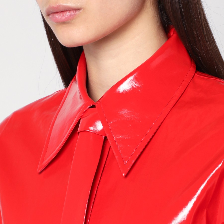 Jil Sander Shiny linen shirt with red tie | TheDoubleF