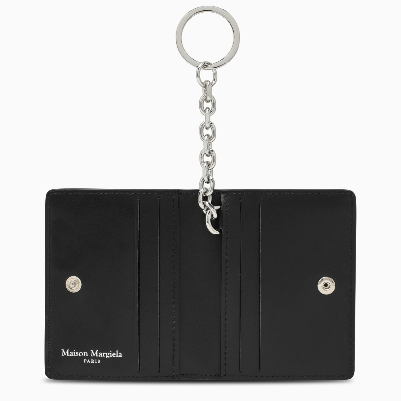 Maison Margiela Black leather card case with key ring TheDoubleF