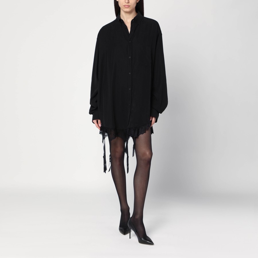 Tシャツ・カットソー BALENCIAGA Black lyocell oversize shirt (831656TRO37 1000) Balenciaga Black lingerie-style shirt in Lyocell poplin