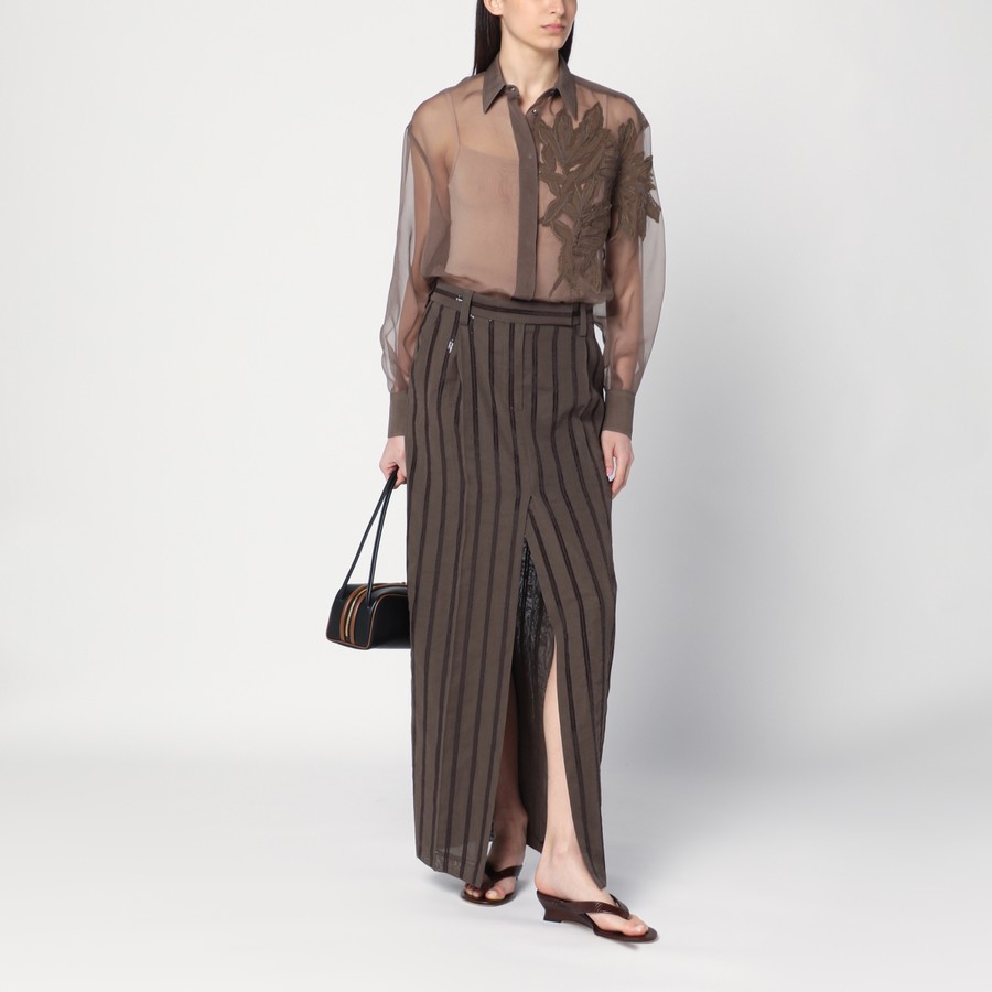 スカート Brunello Cucinelli Long skirt with brown Dazzling Stripe Emb Brunello Cucinelli Long skirt with brown Dazzling Stripe