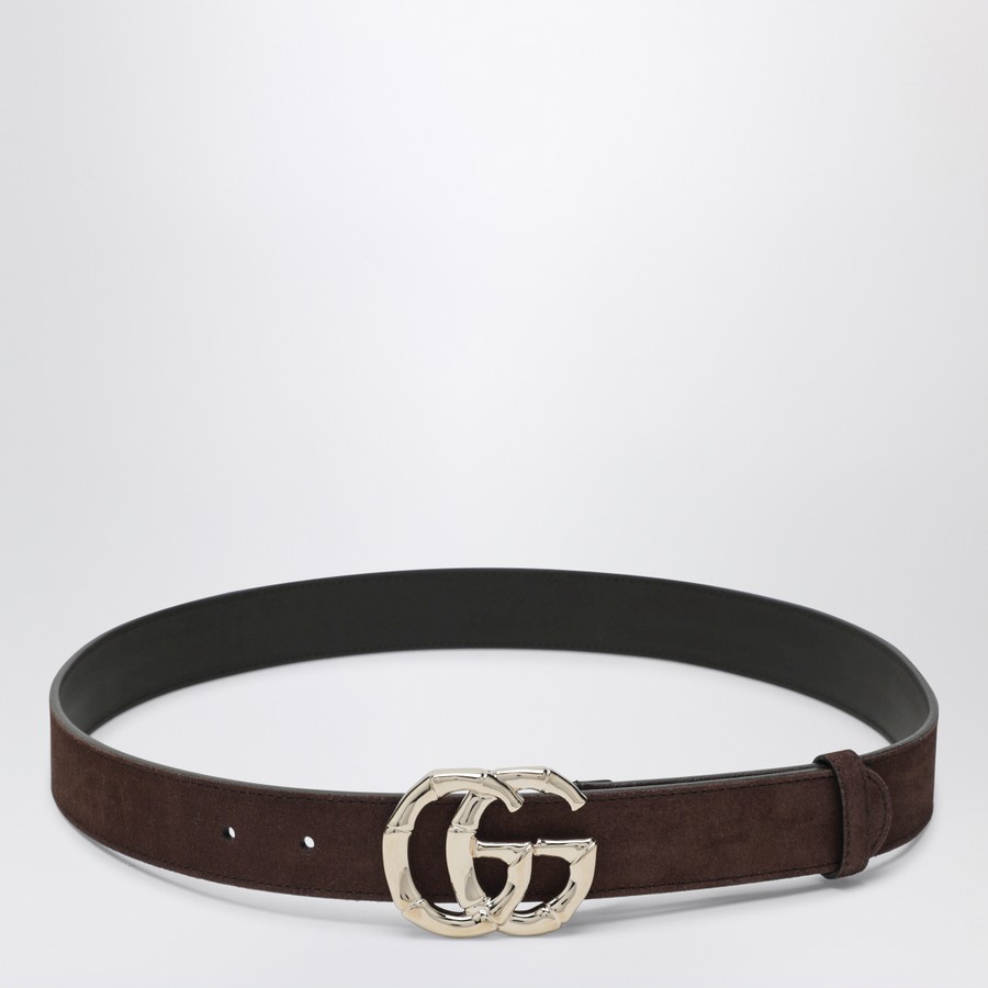 GUCCI Ceinture en daim marron avec boucle GG Marmont en bambou