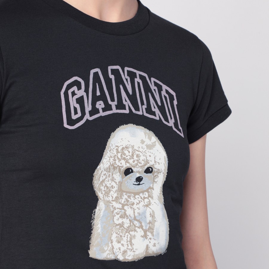 Tシャツ・カットソー Ganni Washed Black T-Shirt With Poodle Print GANNI Washed black T-shirt with poodle print | TheDoubleF