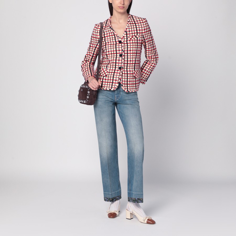 ボトムスその他 Valentino Washed blue jeans with floral fabric trims Valentino Washed blue jeans with floral fabric trims