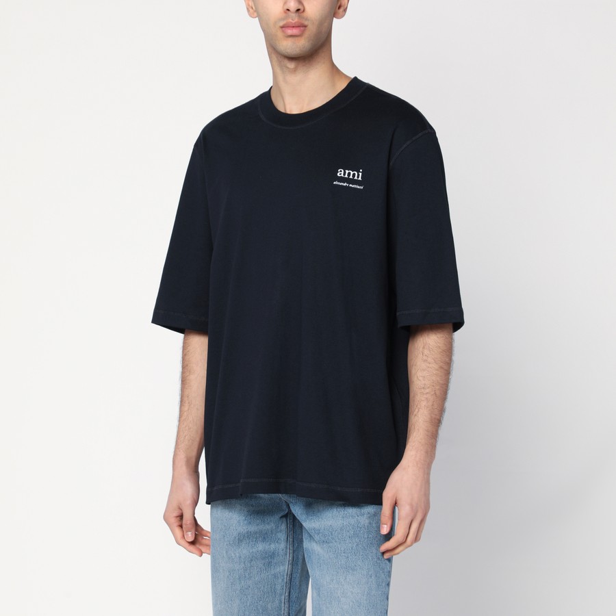 ★AMI PARIS★ Logo Short Sleeve T-Shirt Navy HTS048JE0119401 Ami Paris Navy blue T-shirt with logo | TheDoubleF