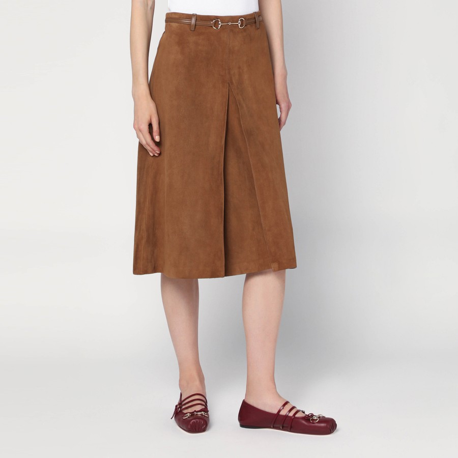 スカート GUCCI BROWN SUEDE SKIRT WITH HORSEBIT DETAIL Suede skirt with Horsebit in light brown | GUCCI® SI