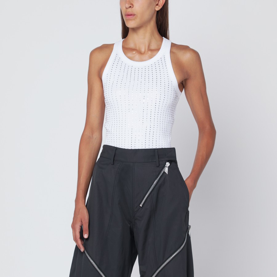 Strass Veste En Jean PailletÃ© Femme The Attico DÃ©bardeur Blanc