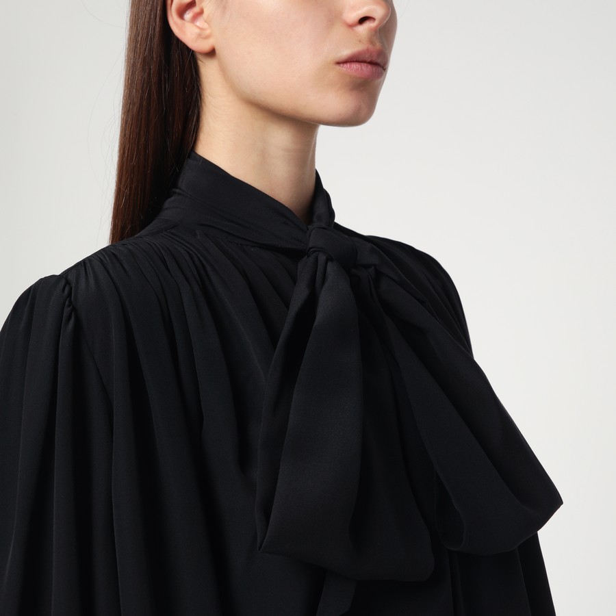 ワンピース Saint Laurent Black Lavalliere Dress In Silk Saint Laurent Black lavallière dress in silk | TheDoubleF