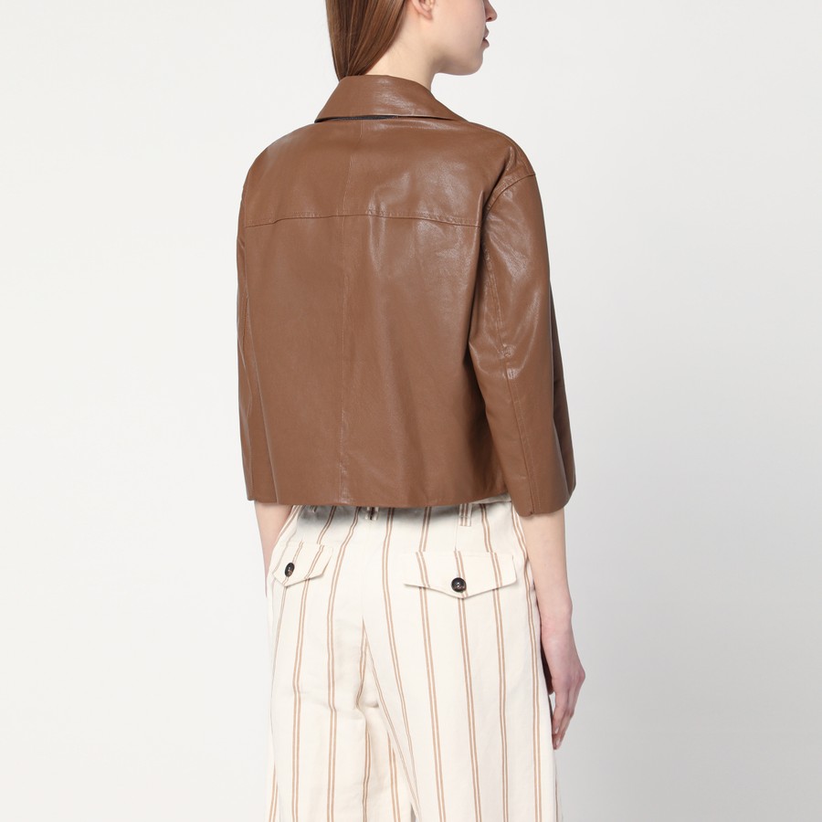 Brunello Cucinelli Brown cropped leather jacket | TheDoubleF