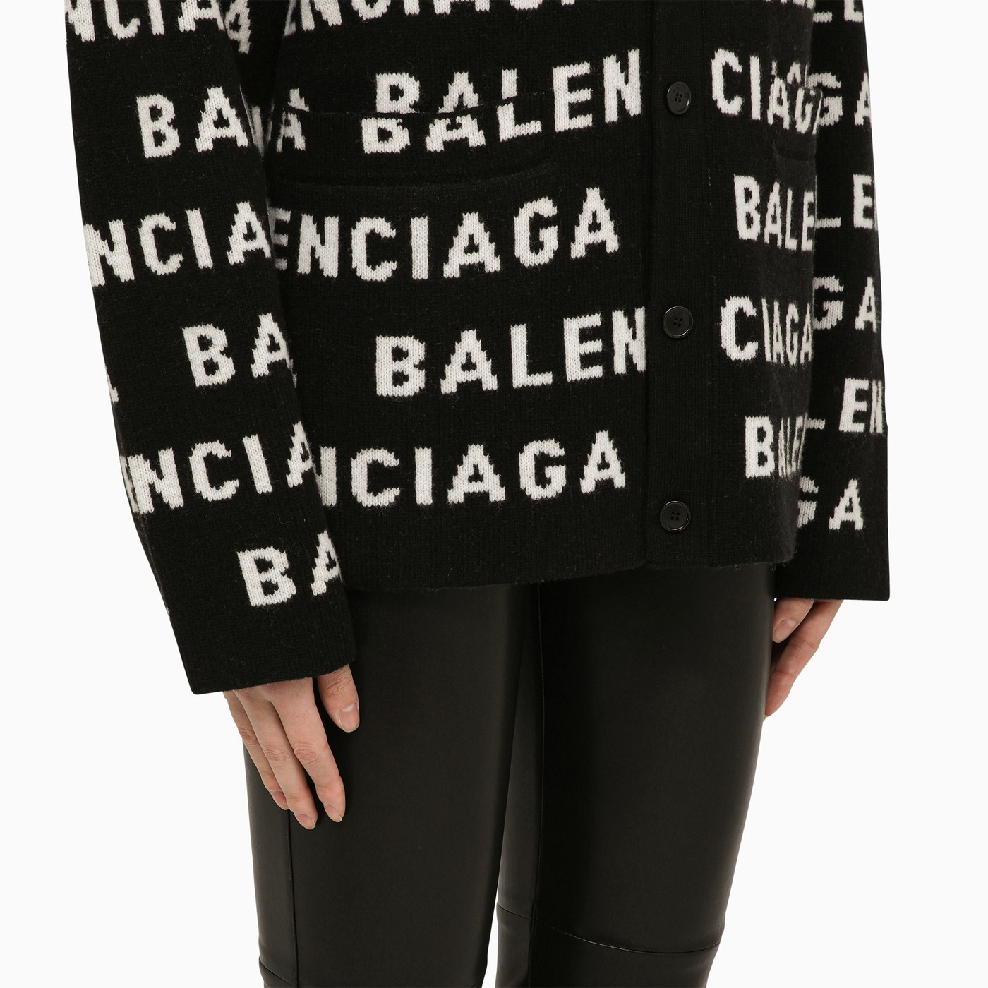 Balenciaga Black/white allover logo cardigan sweater TheDoubleF