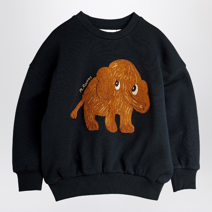 Mini Rodini Black sweatshirt with chenille mammoth | TheDoubleF