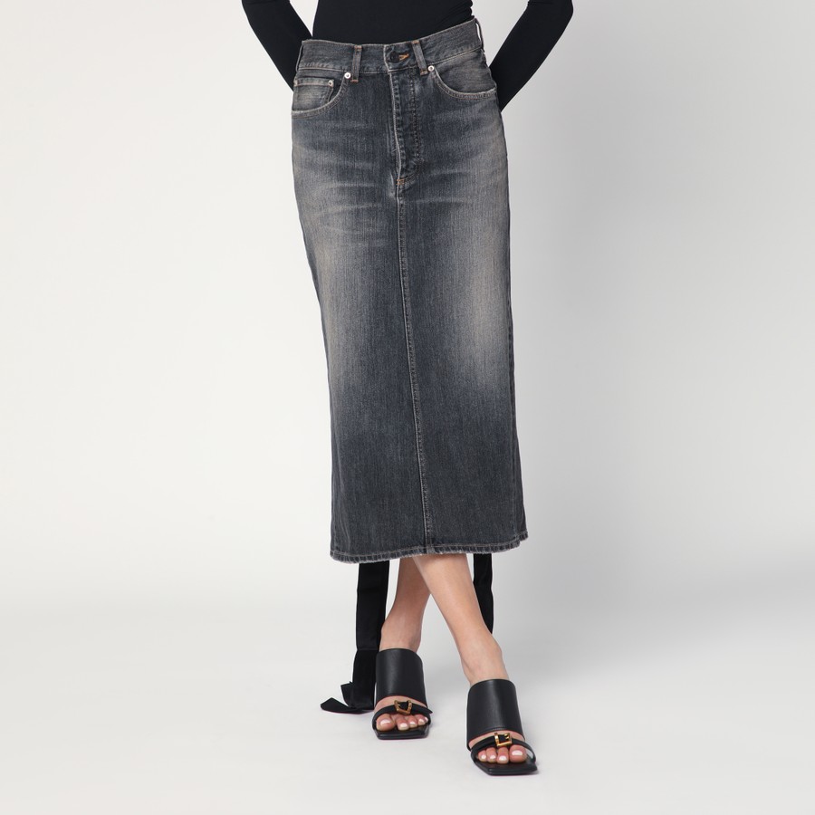 スカート BALENCIAGA Women Mid Skirts 831713TSW67 1441 GREY Balenciaga Skirt with laces in smoky grey denim | TheDoubleF