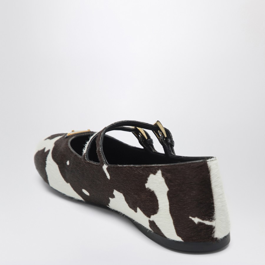 バレエシューズ PRADA WHITE/DARK BROWN BALLERINAS WITH ANIMAL PRINT Prada White/dark brown ballerinas with animal print | TheDoubleF