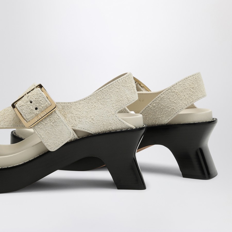 LOEWE イス フラシ ヒル サンタル L814465X84SUEO 8462 Loewe Ease heel slide ivory suede | TheDoubleF