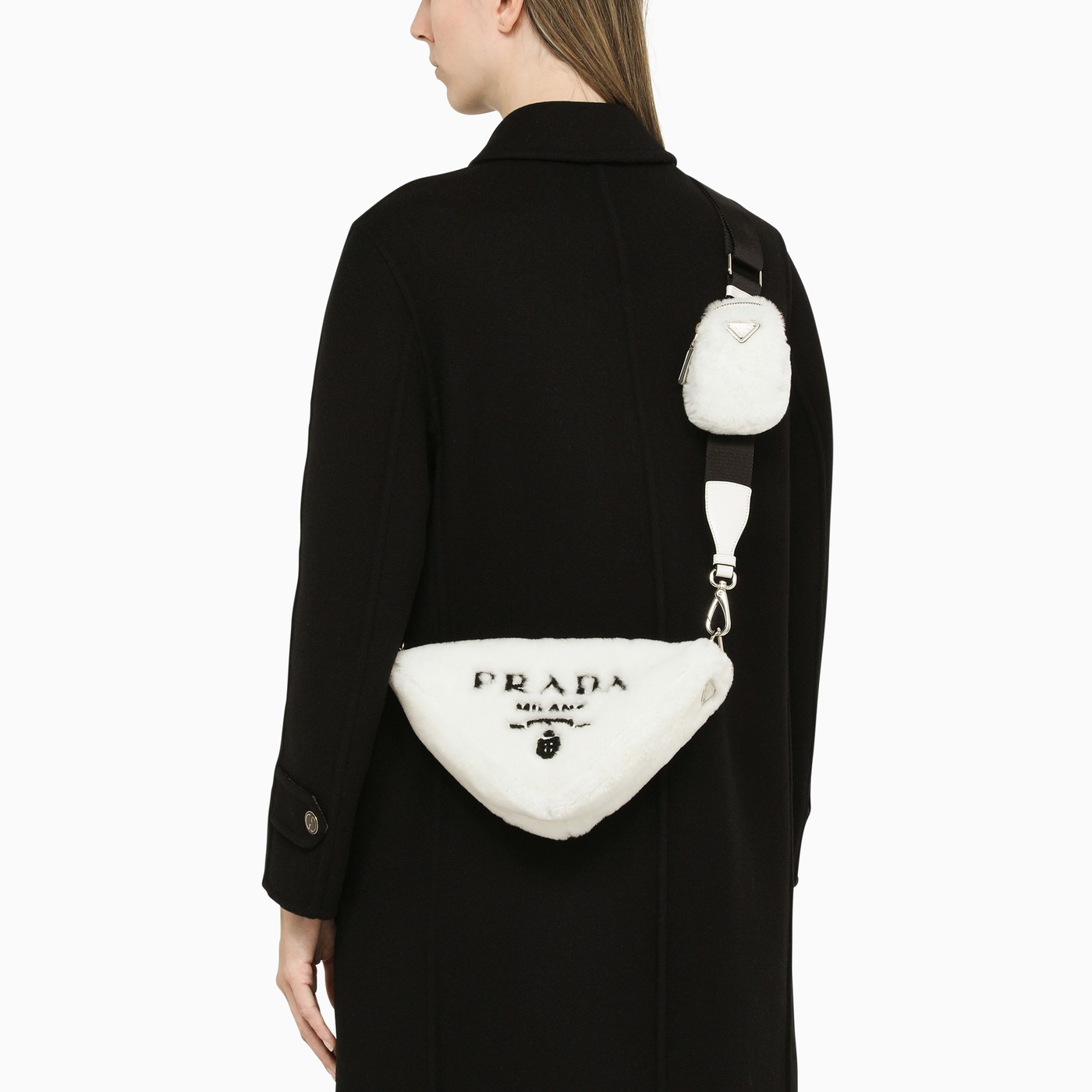 Prada Triangle white fur crossbody bag TheDoubleF