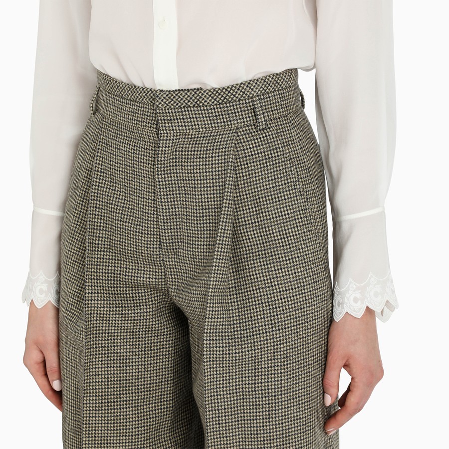 Chloe Grey Houndstooth Flared Trousers Thedoublef