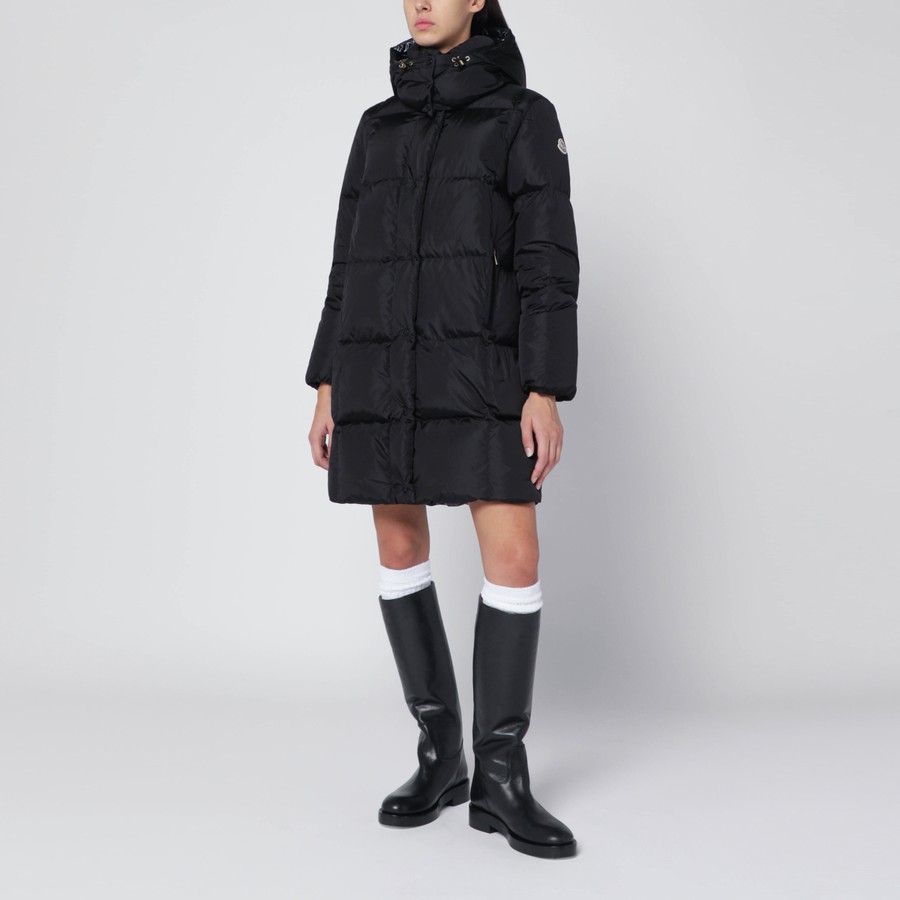 Moncler Piumino lungo Litte nero con trapuntatura quadrata