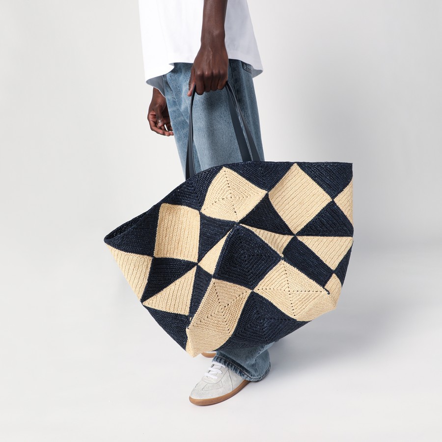 Loewe Puzzle Fold Tote XXL natural/navy raffia bag | TheDoubleF