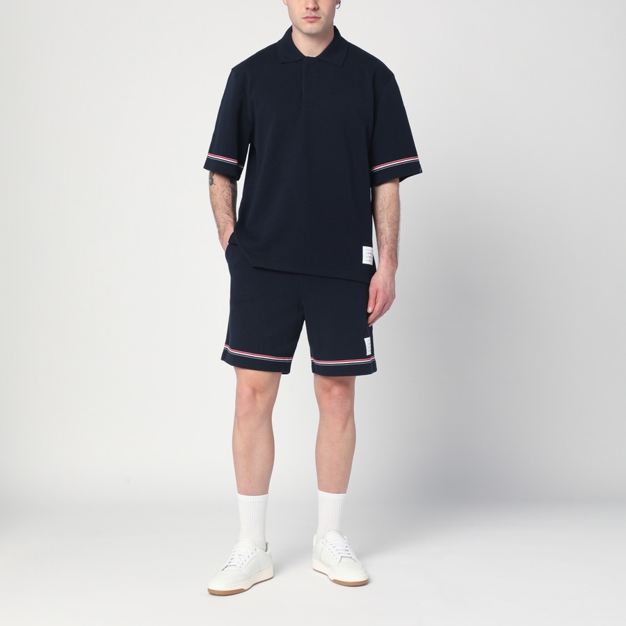 Thom Browne Navy blue Bermuda shorts with tricolour detail