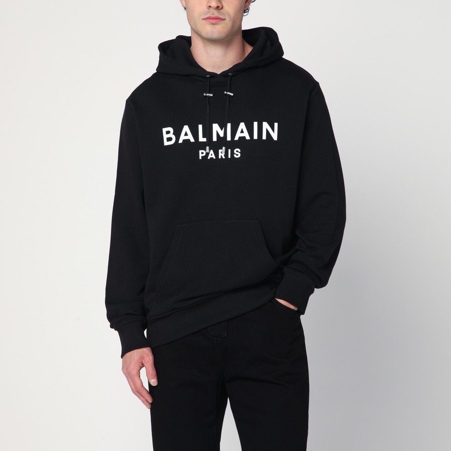 パーカー・フーディ BALMAIN BLACK COTTON HOODIE WITH LOGO Balmain Black cotton hoodie with logo | TheDoubleF